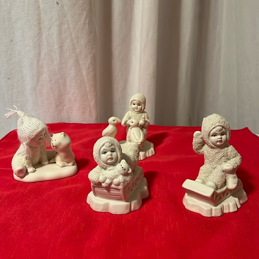 Snowbabies: Chatty Catty, Baby on sled, on sled with bear, baby with penguins